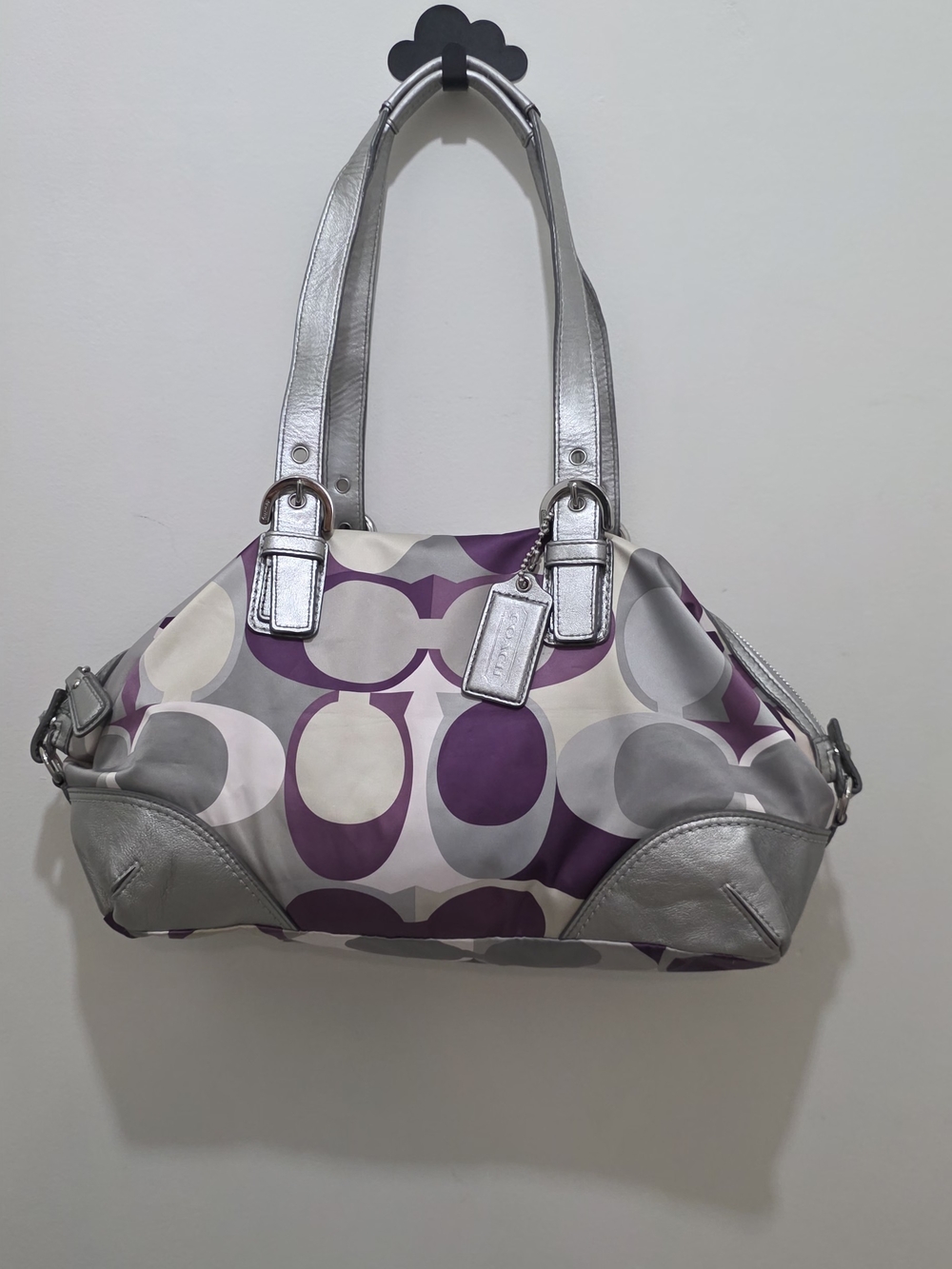 Y2K Vintage Coach Optic Scarf Print Satchel Carryall Tote F17409